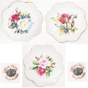 6 Lefton China Vintage Shabby Chic Hand Painted Rose Floral Decorative Plates